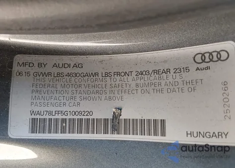 2016 Audi A3 2.0T Premium z USA, uszkodzony, nr VIN WAU78LFF5G1009220